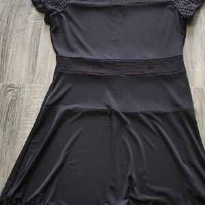 Michael Kors Black Midi Dress with Textured Waist and Sleeves